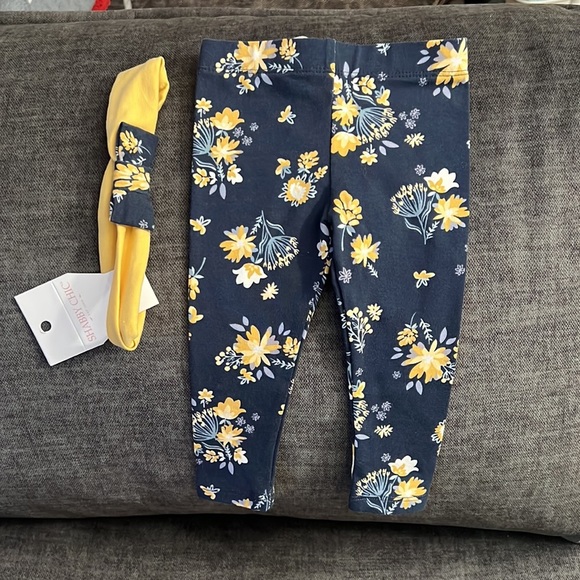 Shabby Chic Baby Outfit Yellow Top Blue Floral Pant Matching Set - Picture 4 of 4